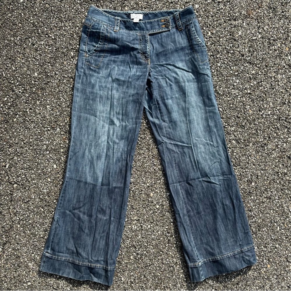 LOFT jeans. Size 6. Brass buttons. Wider legs. Great fade.